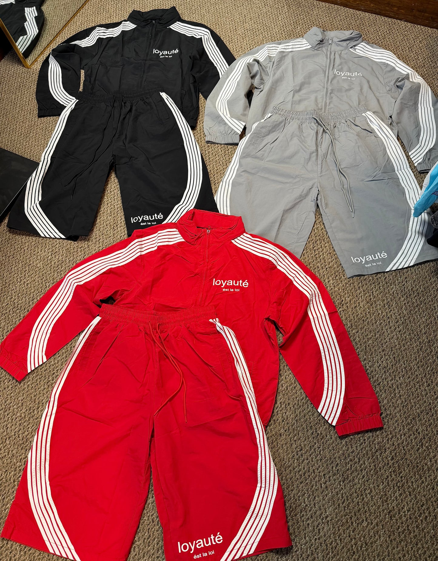 loyaute’ NYLON RACER WINDBREAKER JACKET AND SHORTS SET
