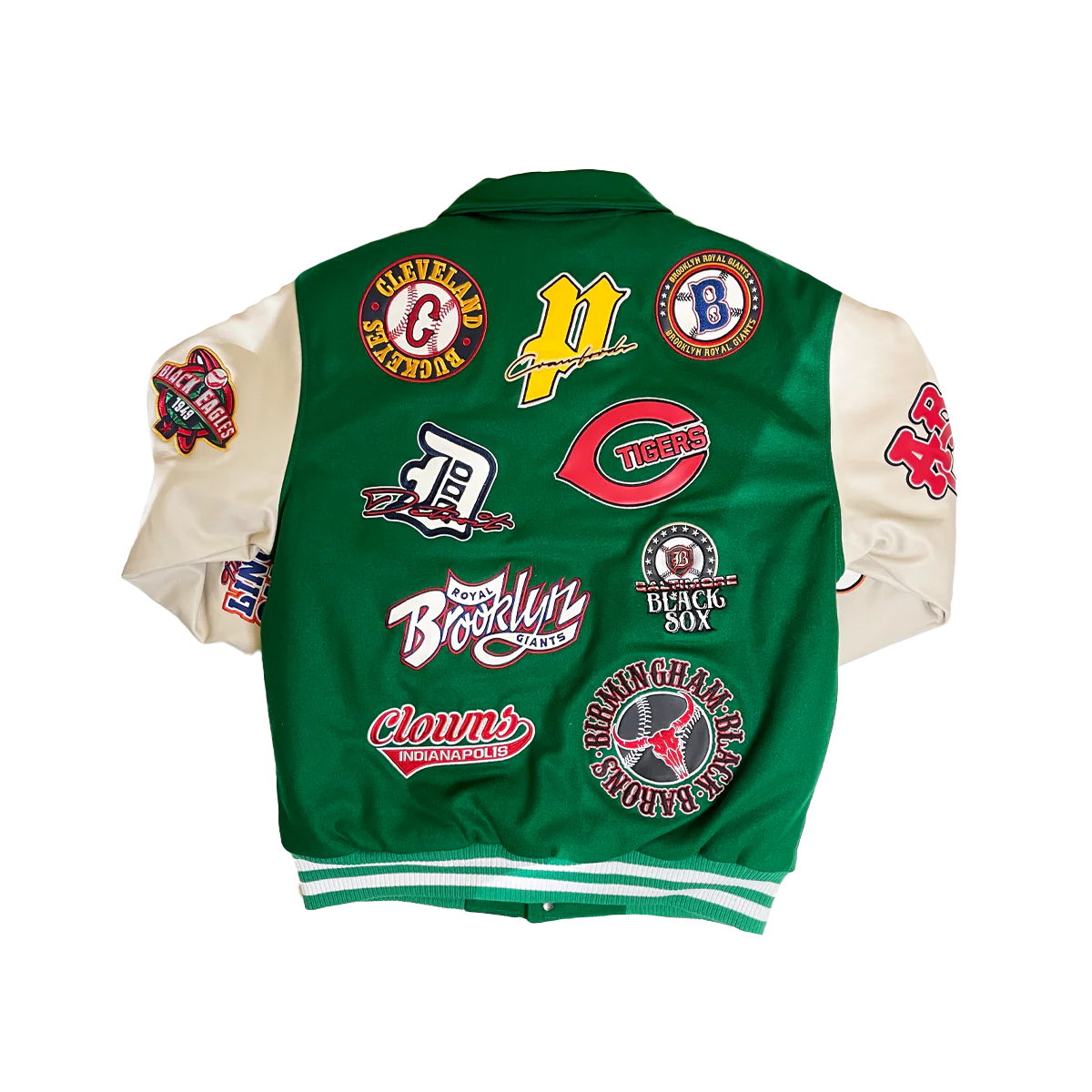 NEGRO LEAGUE LEATHER PATCHES VARSITY JACKET (GREEN)