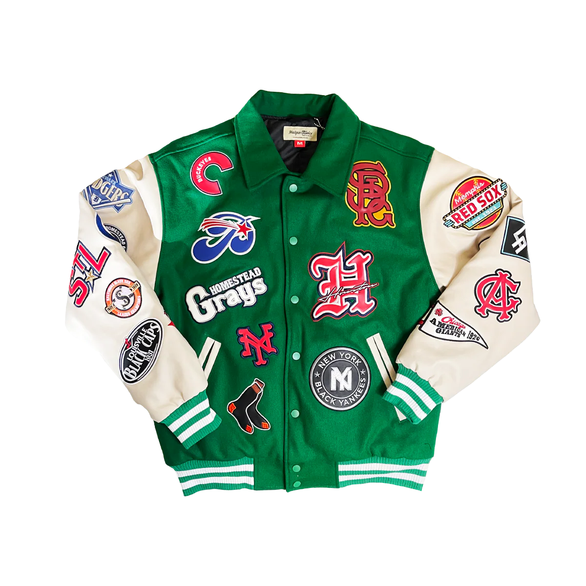 NEGRO LEAGUE LEATHER PATCHES VARSITY JACKET (GREEN)